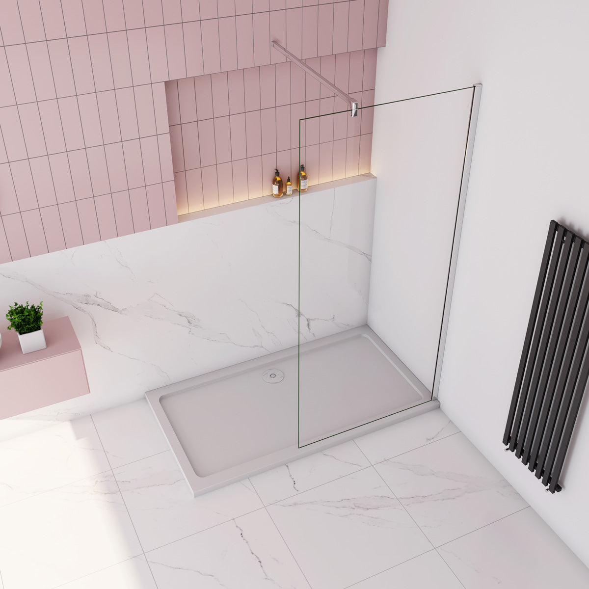 Walk in Duschwand Dusche Duschabtrennung Duschkabine mit Stabistange 140 cm H.200 cm 10mm Glas