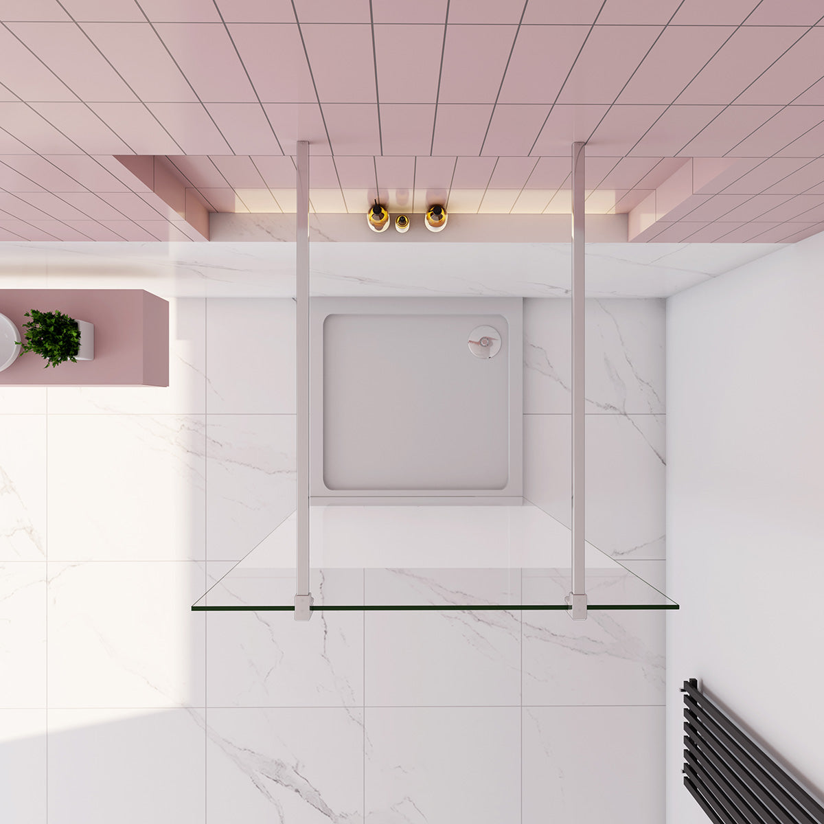 Duschabtrennung Walk in Duschwand 107.7 cm Höhe 200cm 8mm Glas mit Stabistange Glasschutzfolie Dusche Duschkabine