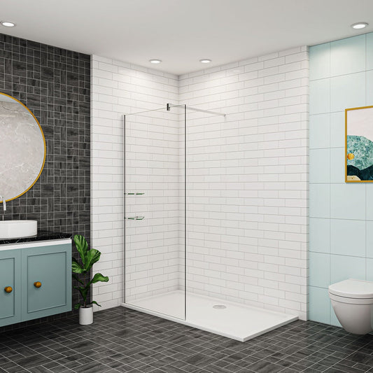 Walk in Duschwand Dusche Duschabtrennung Duschkabine mit Stabistange Badregal Rega 120 cm Höhe 200 cm 8mm Glas