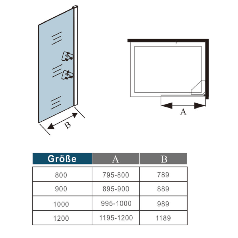 Duschabtrennung Duschkabine Walk in Duschwand mit Stabistange Badregal Rega Dusche 100 cm Höhe 200 cm