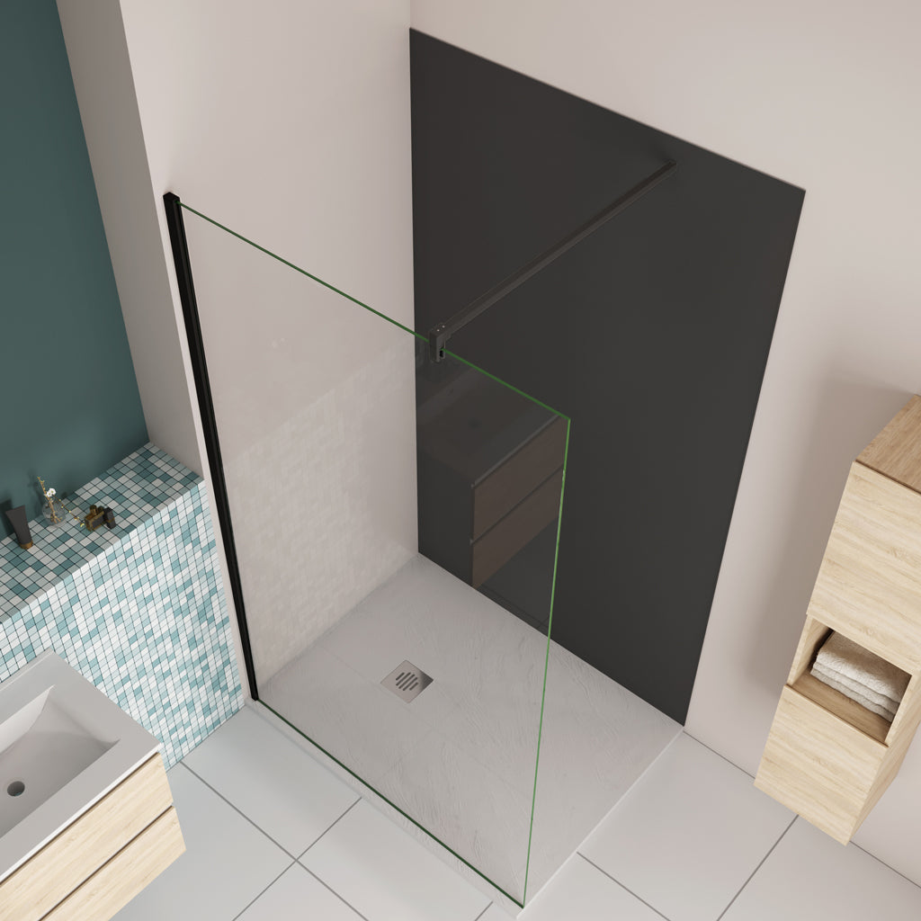8mm NANO Glas Duschwand für Walk-in Duschen 100 x H.200cm mit B.120 x H.210cm Alu-verbundplatte Mattschwarz Bad