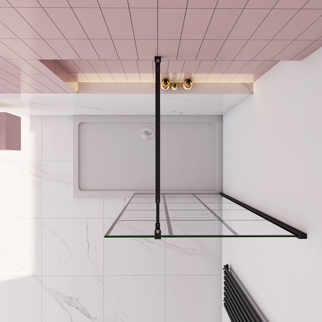 Walk-In Dusche Schwarz freistehend 100x H.200 cm 8mm NANO Glas mit 73-120cm Stabilisationsstange