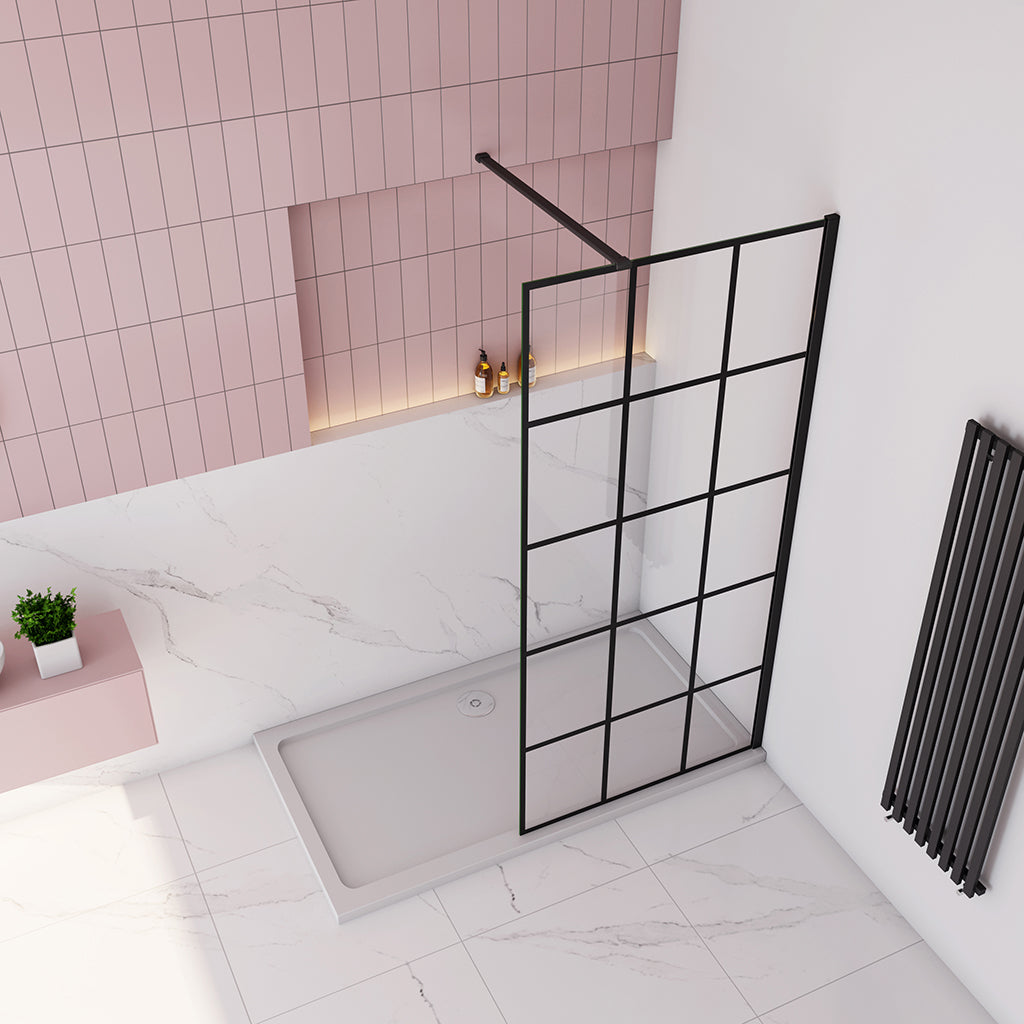 Walk in Dusche barrierefreie Duschwand Glas 8mm NANO Glas 100 x H.200 cm mit 90cm Stabilisationsstange