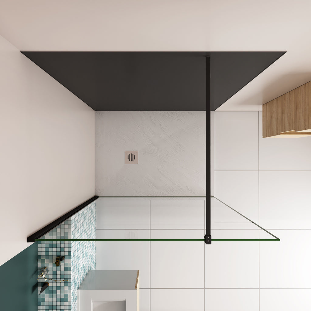 Glastrennwand Dusche 120 x H.200cm 10mm NANO Glas mit B.120 x H.210cm Alu-verbundplatte Mattschwarz Bad