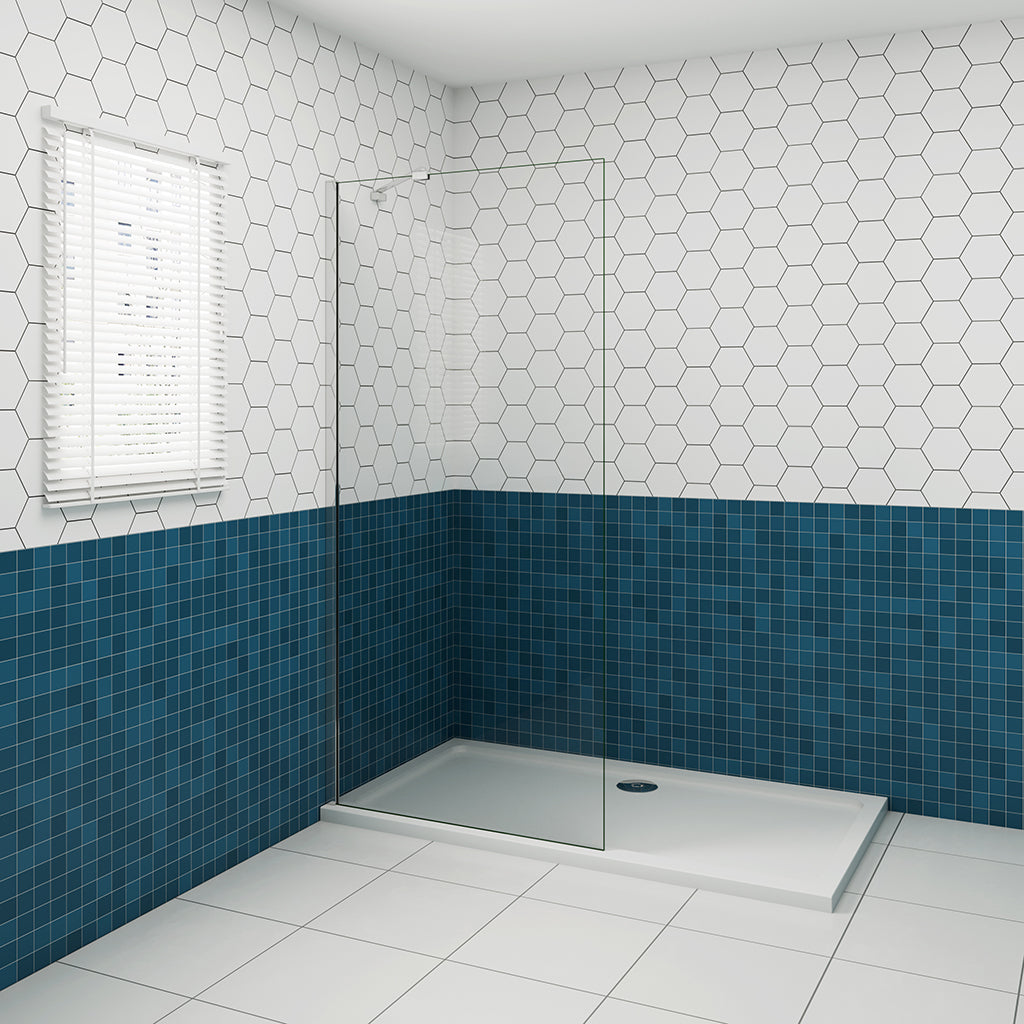 8mm NANO Glas 50x200 cm Walk-In Dusche freistehend mit Stabilisationsstange