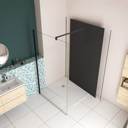 60 x H.200cm Glaswand Dusche 10mm NANO Glas mit B.120 x H.210cm Alu-verbundplatte Mattschwarz Bad