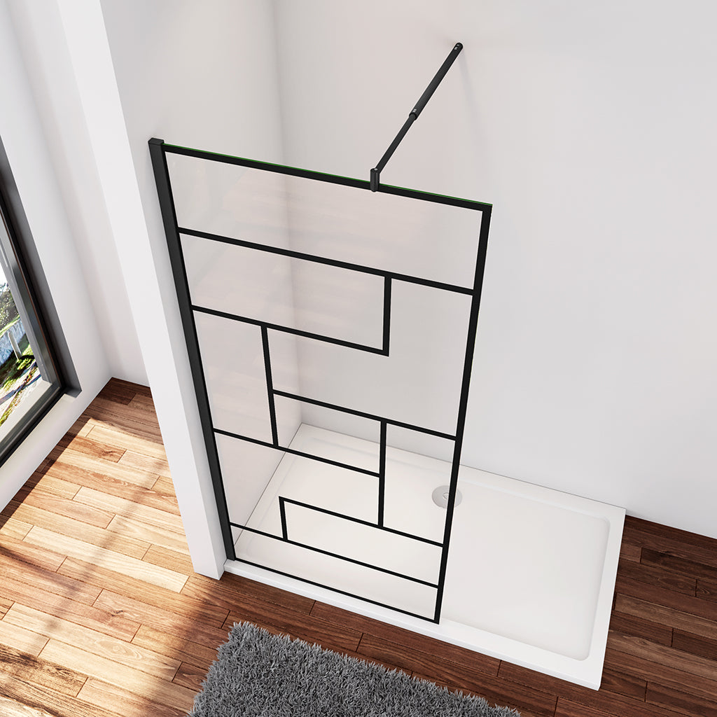 Duschabtrennung Duschwand 100 x H.200 cm 8mm NANO Glas Schwarz Stabistange 70-120cm Duschhaus