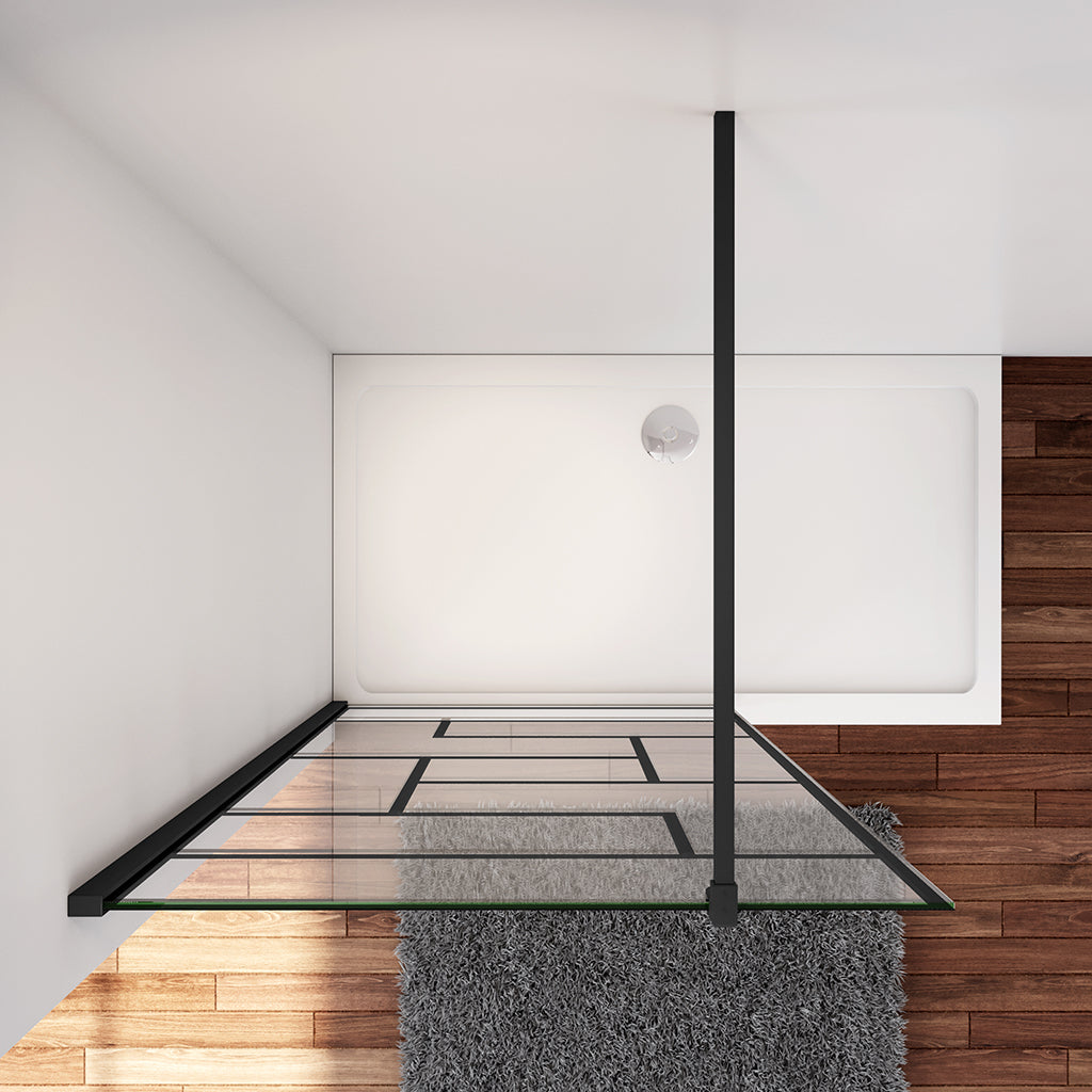 Walk In Duschwand Dusche 100 x 200 cm 8mm NANO Glas Schwarz Stabistange 140 cm Duschhaus