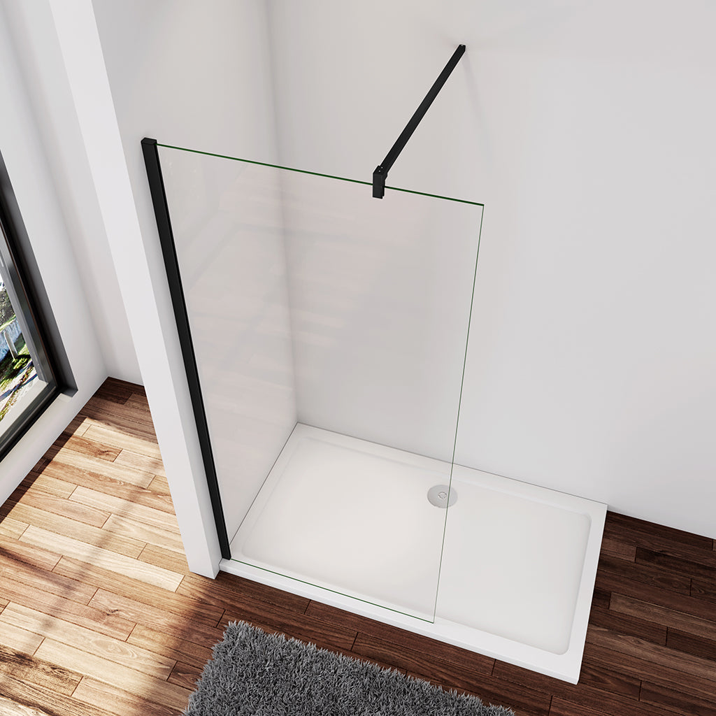 Walk In Dusche Duschwand 100 x H.200 cm 8mm NANO Glas Schwarz Stabistange 140 cm Duschhaus