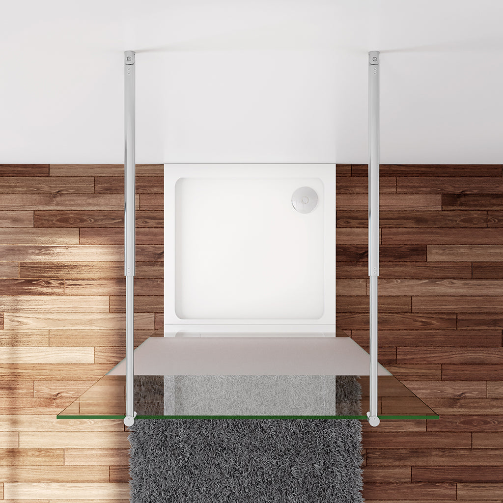 Duschabtrennung Duschwand 107.7 x H.200 cm 8mm Glas mit Glasschutzfolie Stabistange 70-120cm Duschhaus