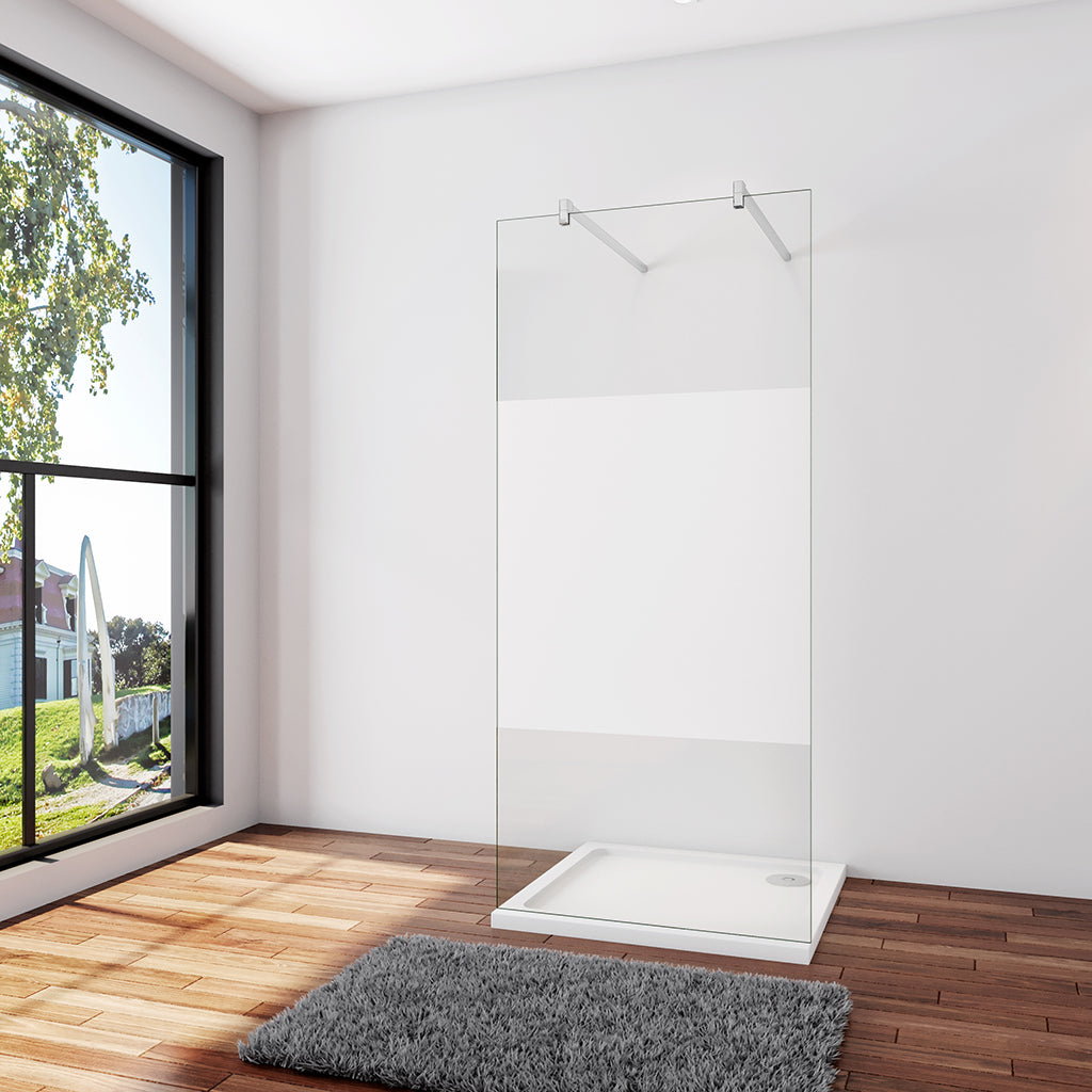 Walk In Duschwand Dusche 107.7 x H.200 cm 8mm Glas mit Glasschutzfolie Stabistange 140 cm Duschhaus