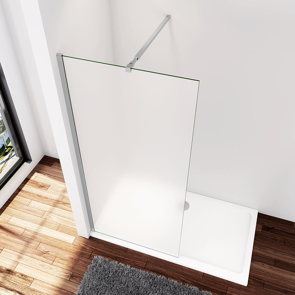 Duschwand Duschabtrennung 110 x H.200 cm 10mm Glas mit Glasschutzfolie Aluminium Stabistange 73-120 cm Duschhaus