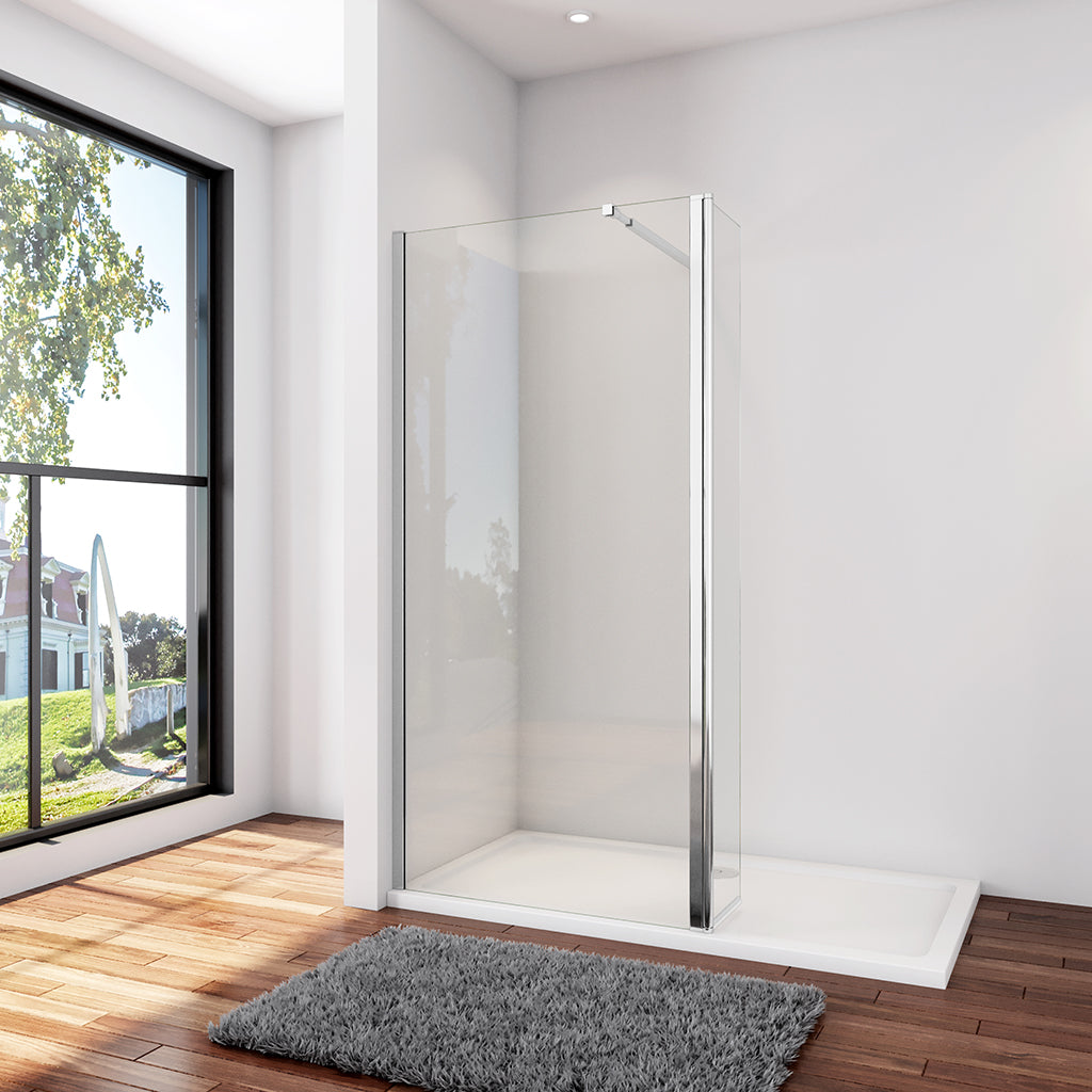 Walk In Dusche Duschwand 110+40 x H.200 cm 8mm NANO Glas Aluminium Stabistange 73-120 cm Duschhaus