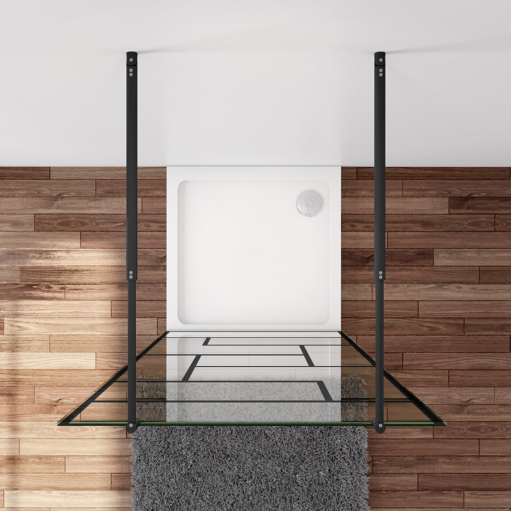 Walk In Duschwand Dusche 117.7 x H.200 cm 8mm NANO Glas Stabistange 70-120cm Dusche