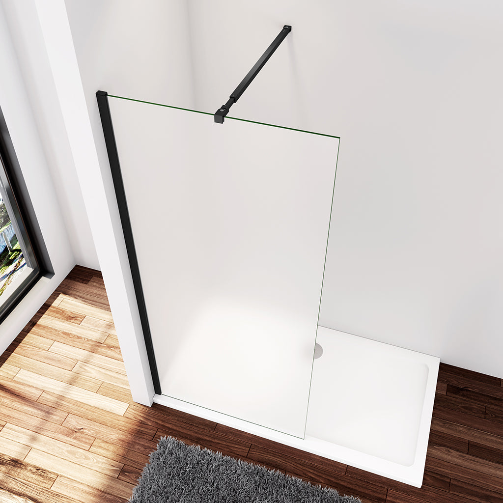 Walk In Duschtrennwand 120 x H.200 cm 10mm Glas mit Glasschutzfolie Schwarz Stabistange 73-120 cm Duschhaus