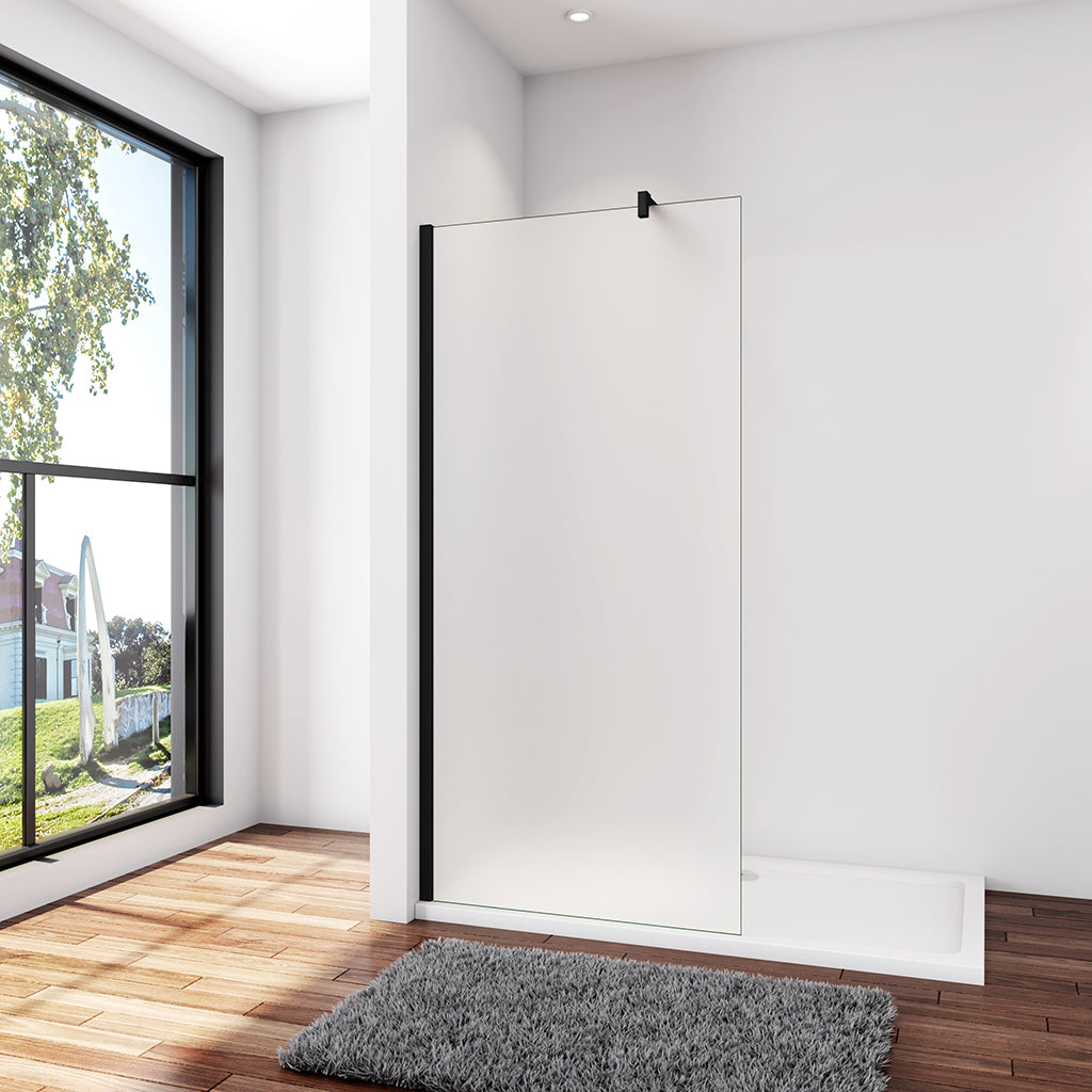 Walk In Duschwand Dusche 120 x H.200 cm 10mm Glas mit Glasschutzfolie Schwarz Stabistange 140 cm Duschhaus
