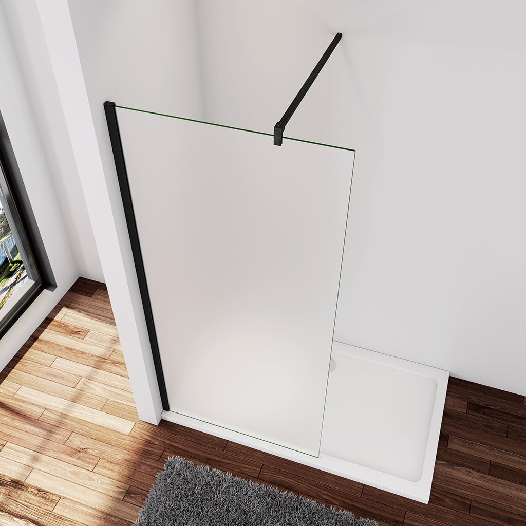 Walk In Duschtrennwand Schwarz 120 x H.200 cm 10mm Glas mit Glasschutzfolie Stabistange 140 cm Duschhaus