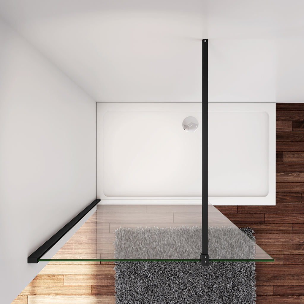 Walk In Duschtrennwand 120 x 200 cm 8mm NANO Glas Schwarz Stabistange 140 cm Duschhaus