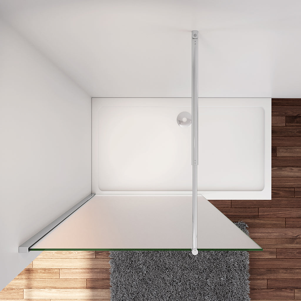 Walk In Dusche Duschwand 140 x H.200 cm 10mm Glas mit Glasschutzfolie Aluminium Stabistange 70-120cm Duschhaus