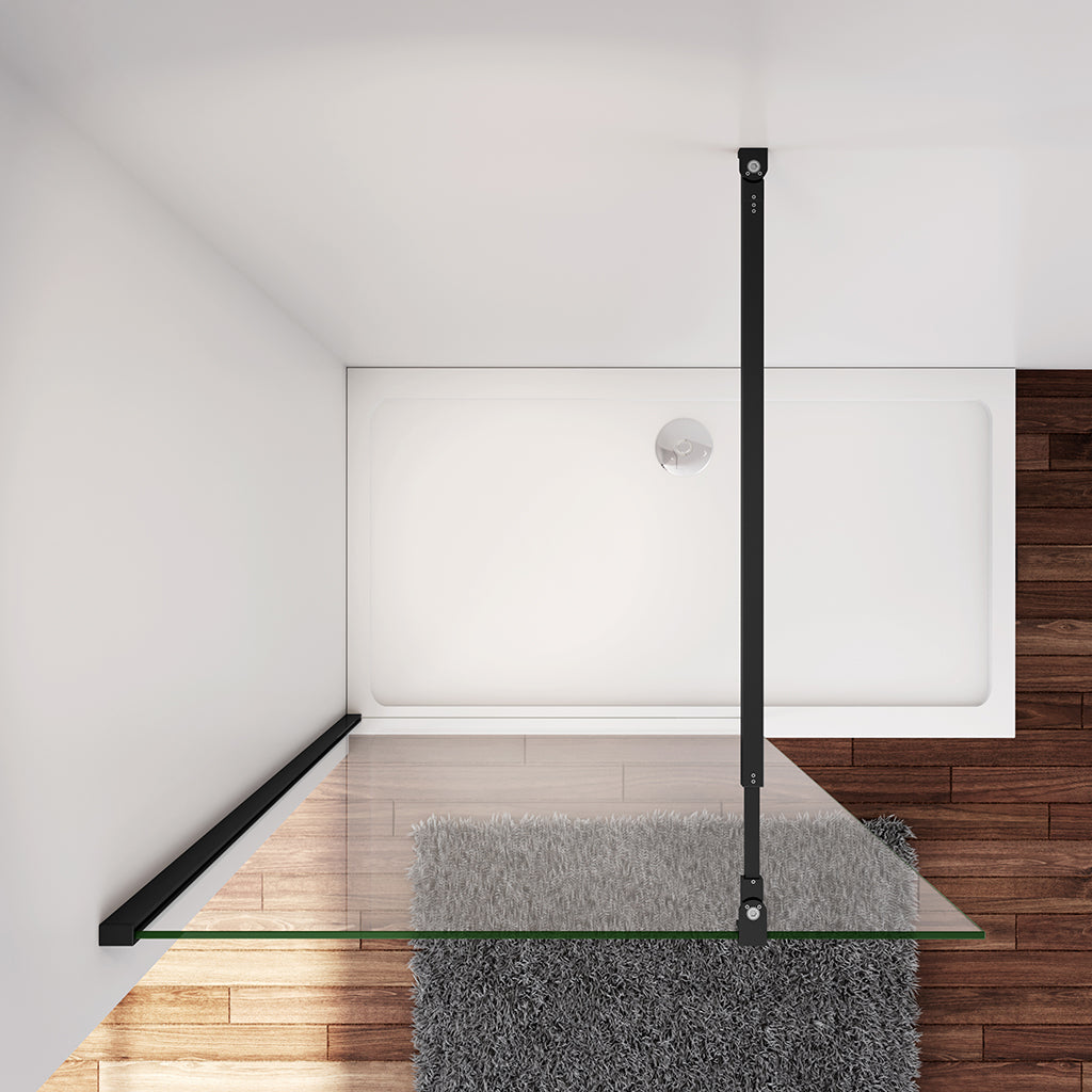 Walk In Duschwand Dusche 150 x H.200 cm 10mm NANO Glas Schwarz Stabistange 73-120 cm Duschhaus