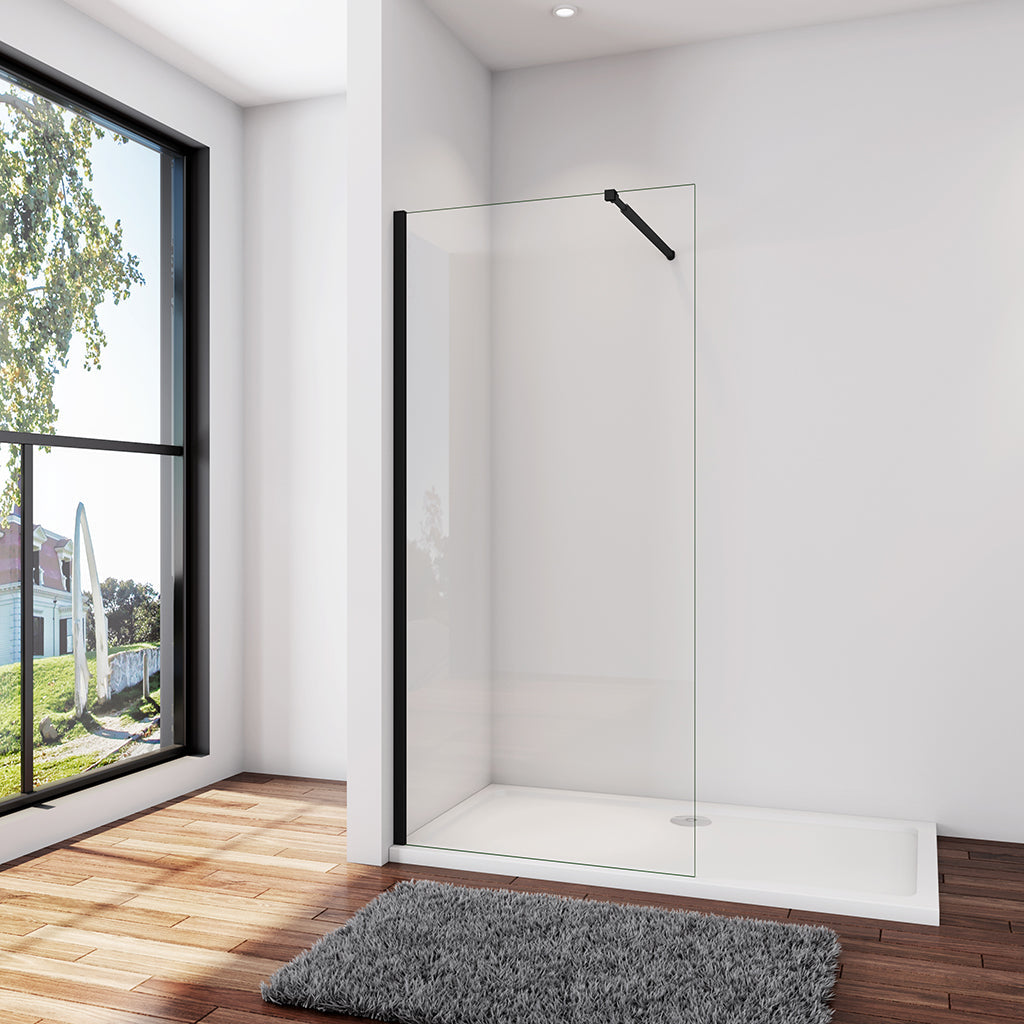 Walk In Duschwand Dusche 40 x H.200 cm 10mm NANO Glas Stabistange 73-120 cm Schwarz Duschhaus