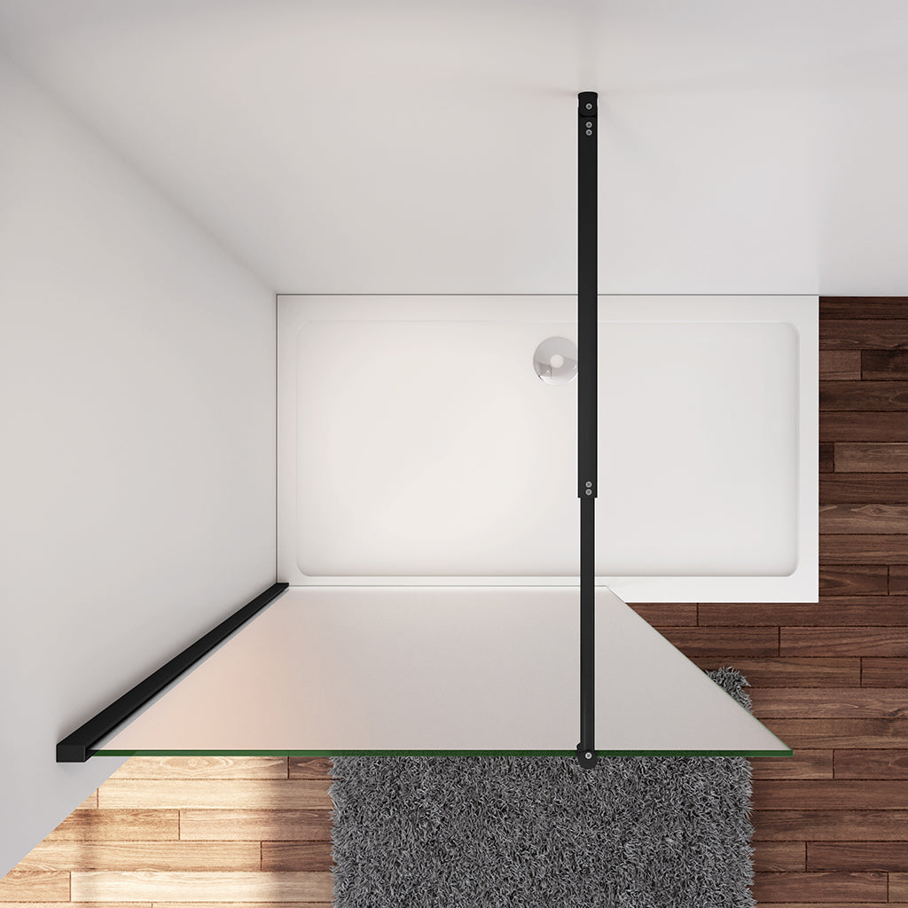 Walk In Duschwand Dusche 80 x H.200 cm 10mm Glas mit Glasschutzfolie Schwarz Stabistange 70-120cm Duschhaus