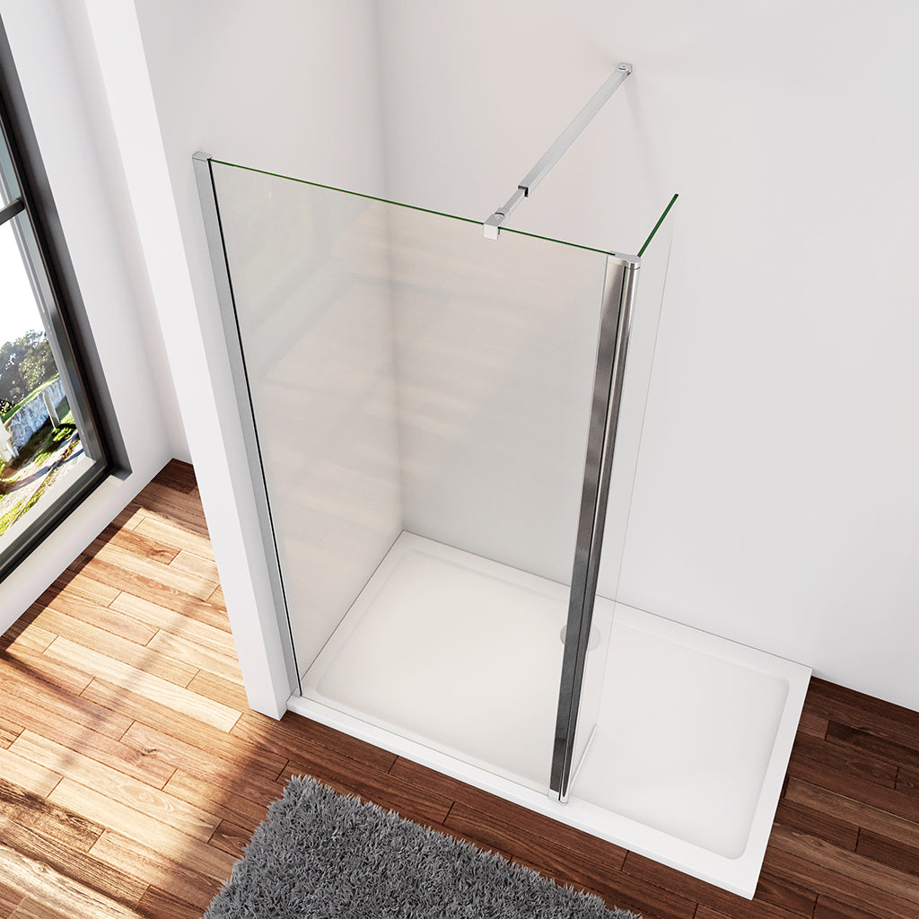 Walk In Dusche Duschwand 85+40 x H.200 cm 8mm NANO Glas Aluminium Stabistange 73-120 cm Duschhaus