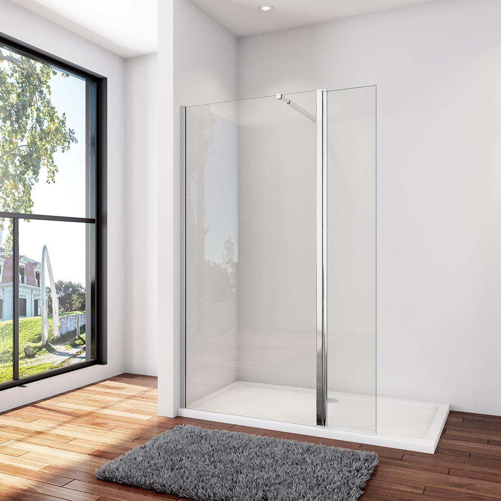 Duschwand Duschabtrennung 85+40 x H.200 cm 8mm NANO Glas Aluminium Stabistange 73-120 cm Duschhaus