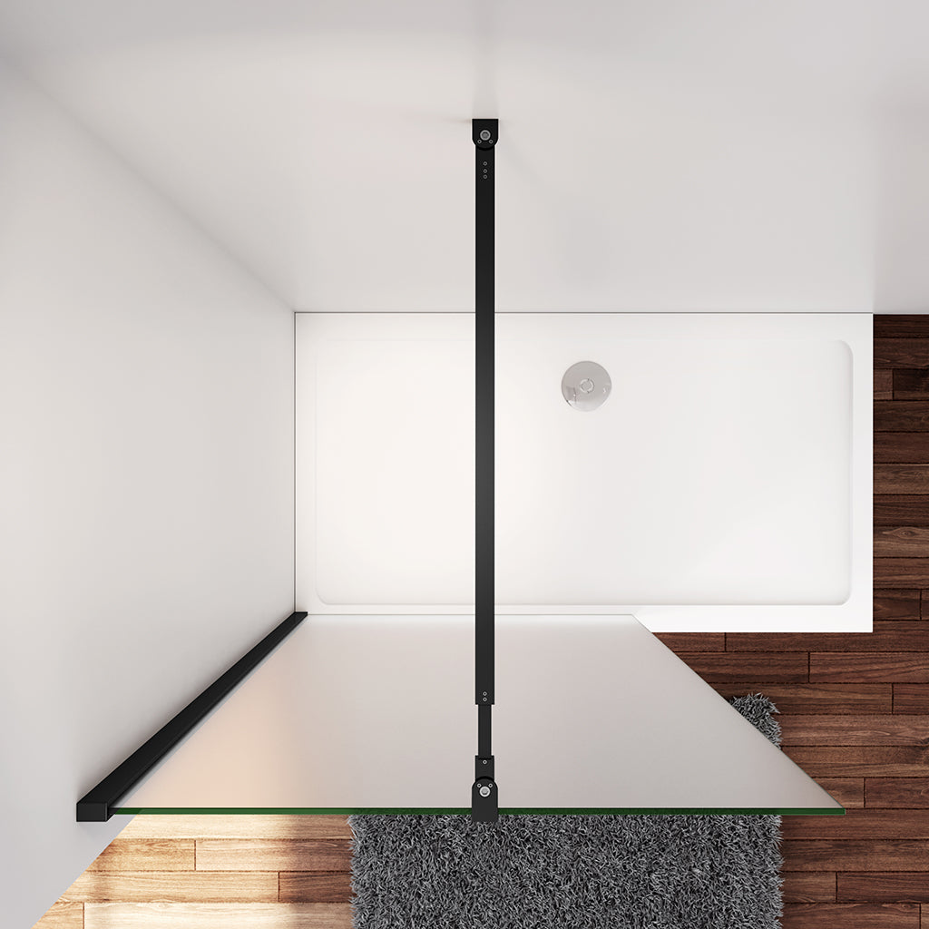 Duschabtrennung Duschwand 90 x H.200 cm 10mm Glas mit Glasschutzfolie Schwarz Stabistange 73-120 cm Duschhaus