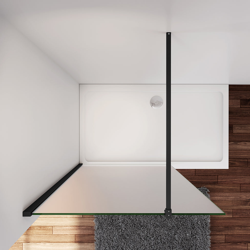 Duschwand Duschabtrennung 90 x H.200 cm 10mm Glas mit Glasschutzfolie Schwarz Stabistange 140 cm Duschhaus
