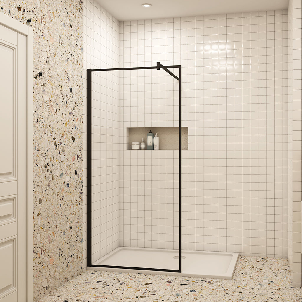 Duschkabine Walk in Duschwand Dusche 8mm NANO Glas H. 200 cm Schwarz