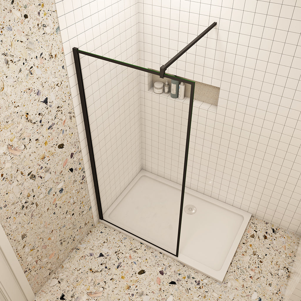 Duschkabine Walk in Duschwand Dusche 8mm NANO Glas H. 200 cm Schwarz