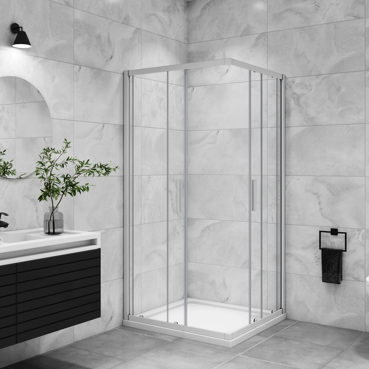 Eckeinstieg Glas 80x80 cm Höhe 185cm Dusche Duschabtrennung Gerahmte