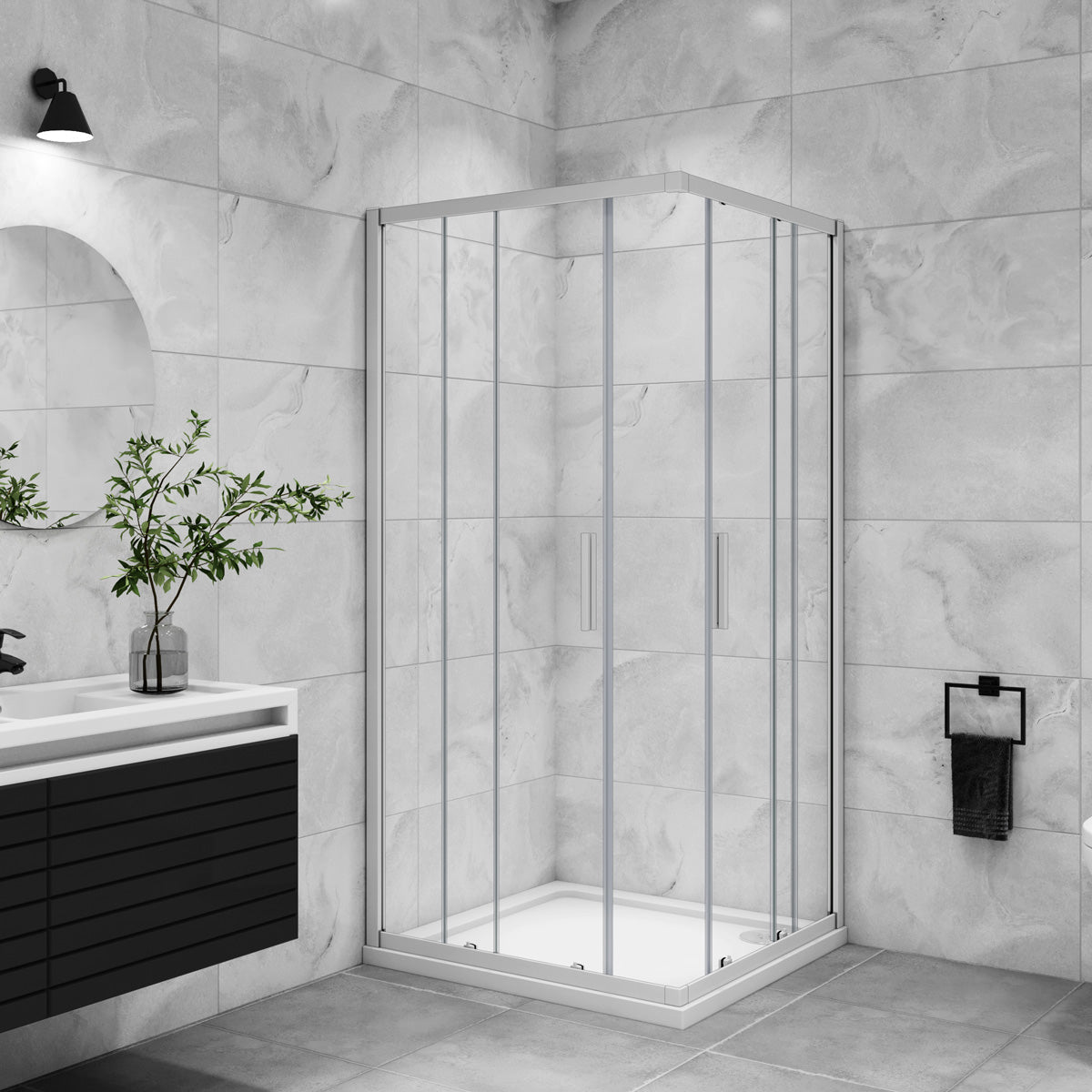 Duschabtrennung Eckeinstieg Glas Gerahmte Dusche 70x70 cm Höhe 185cm