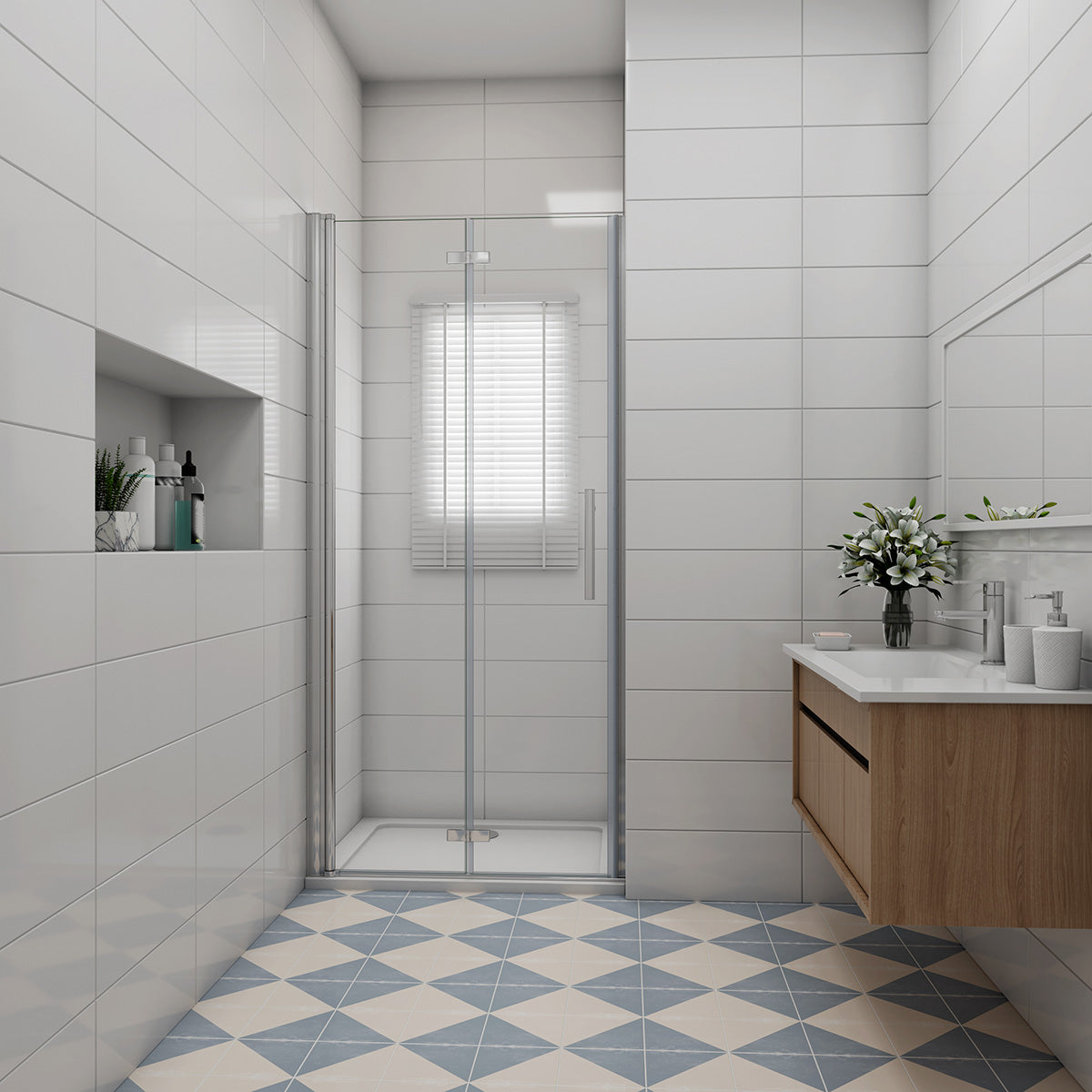Nischentür 90 cm Höhe 195 cm Glas Drehfalttür Dusche Duschabtrennung
