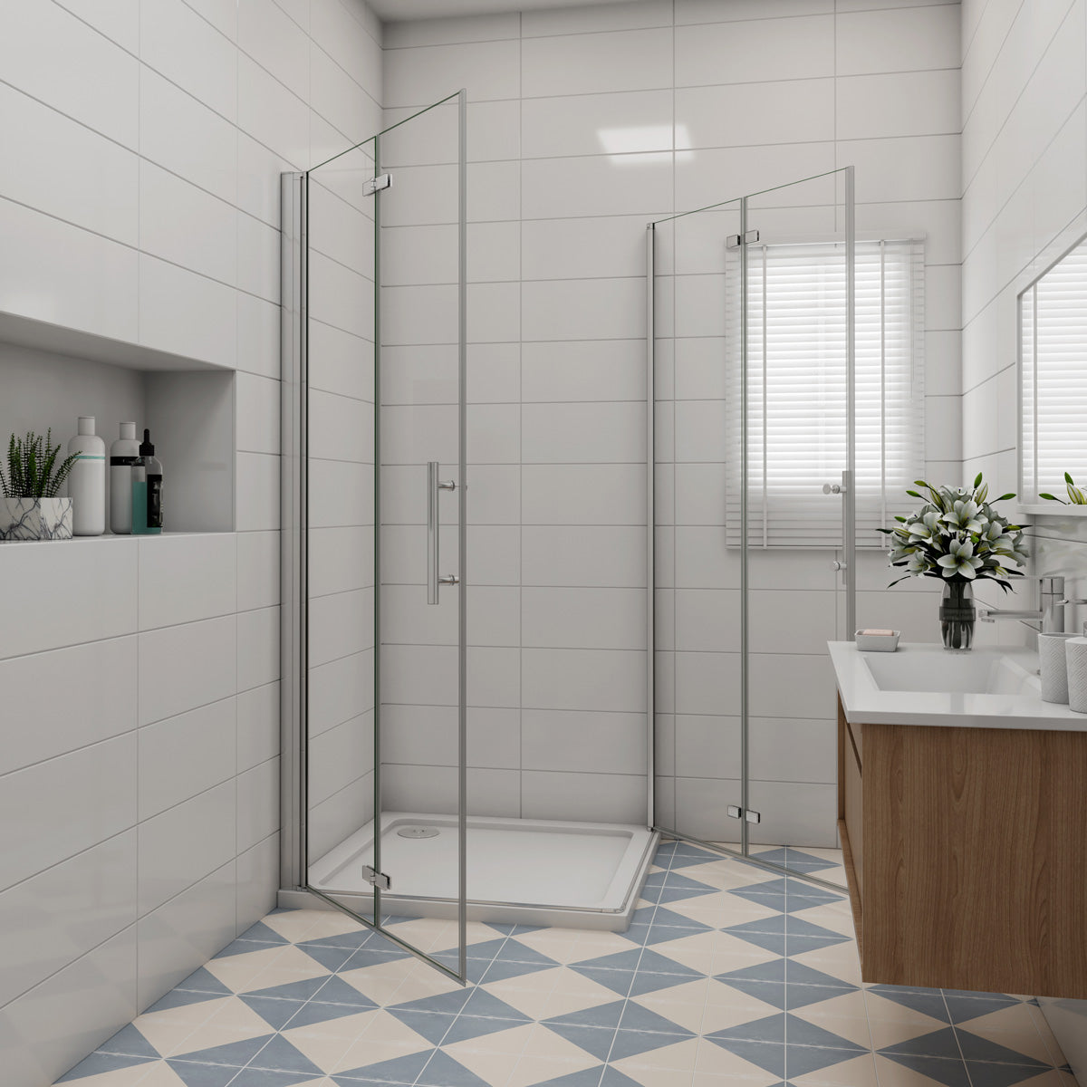 Duschabtrennung Duschkabine Eckeinstieg Faltbar+Drehbar Dusche 120x120 cm Höhe 195cm