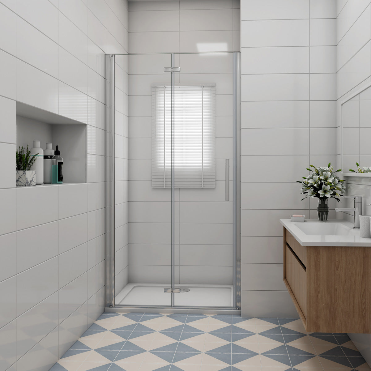 Nischentür 90 cm Höhe 195cm Faltbar+Drehbar Dusche Duschabtrennung