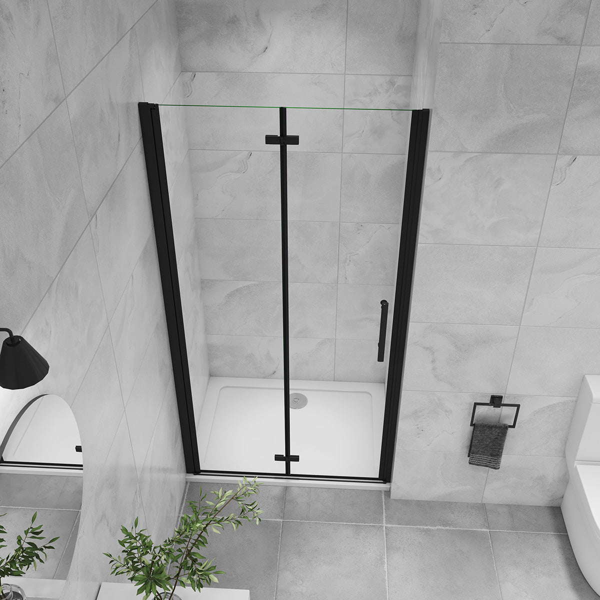 Nischentür Dusche Duschabtrennung 80 cm Höhe 195cm Faltbar+Drehbar schwarz