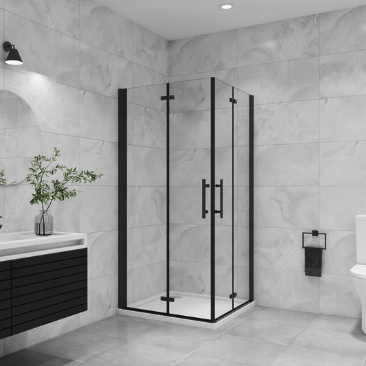 Duschabtrennung Duschkabine Eckeinstieg Faltbar+Drehbar schwarz Dusche 90x90 cm Höhe 195cm