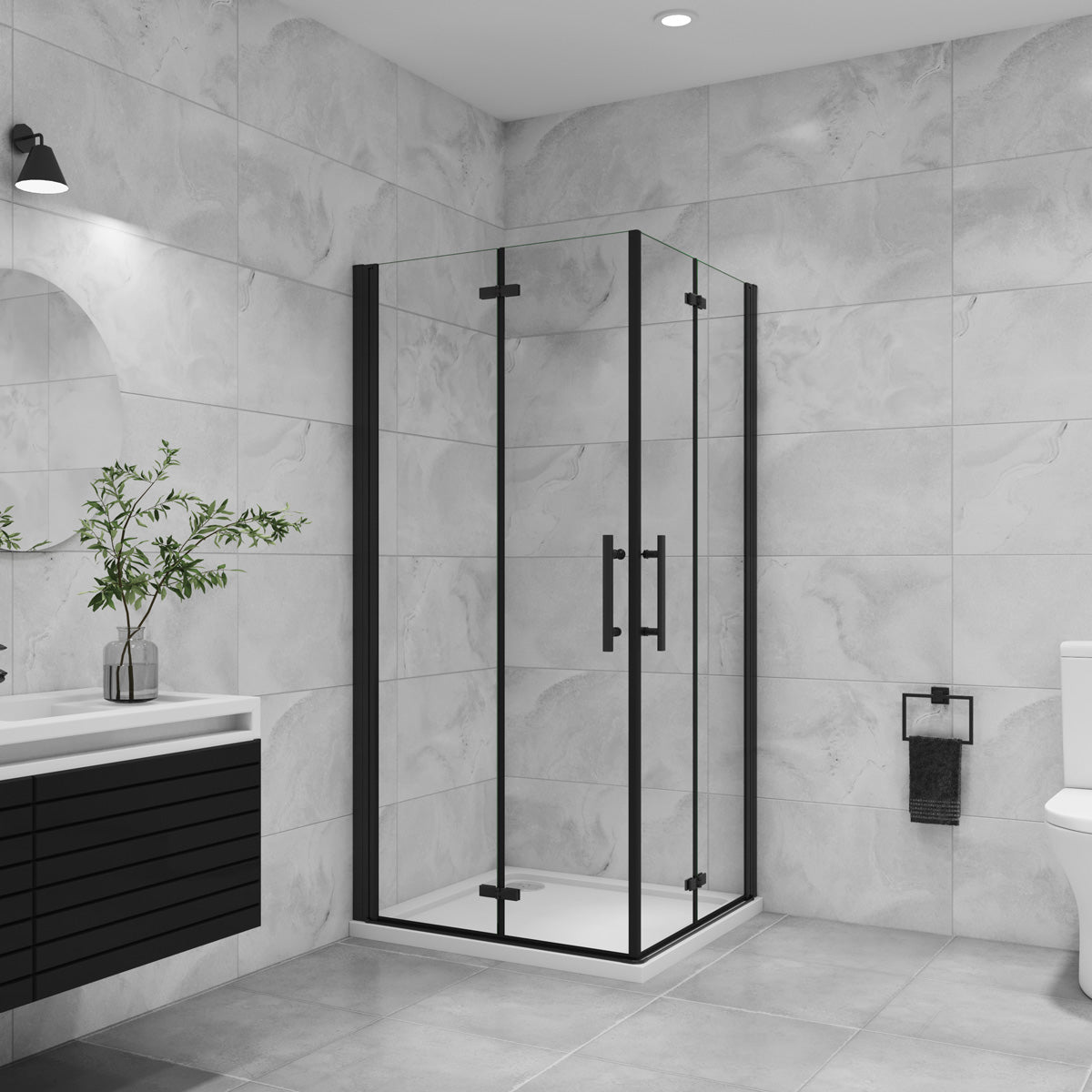 Duschkabine Eckdusche 80x80 Cm – Mit Drehtür & Seitenwand, 6mm Nano-Glas, Rahmenlos
