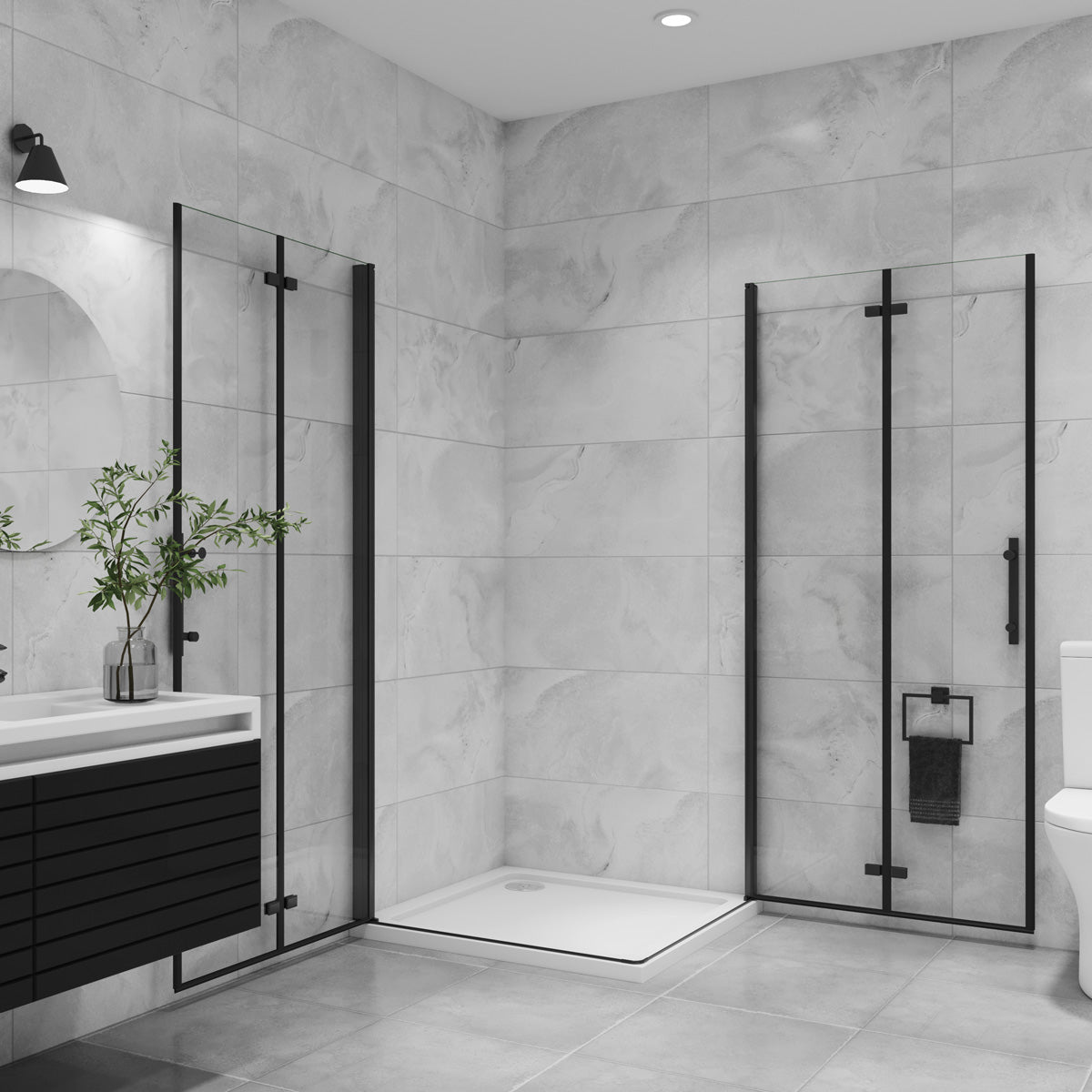 Eckeinstieg Duschkabine 100x100 cm Höhe 195cm Faltbar+Drehbar schwarz Dusche Duschabtrennung