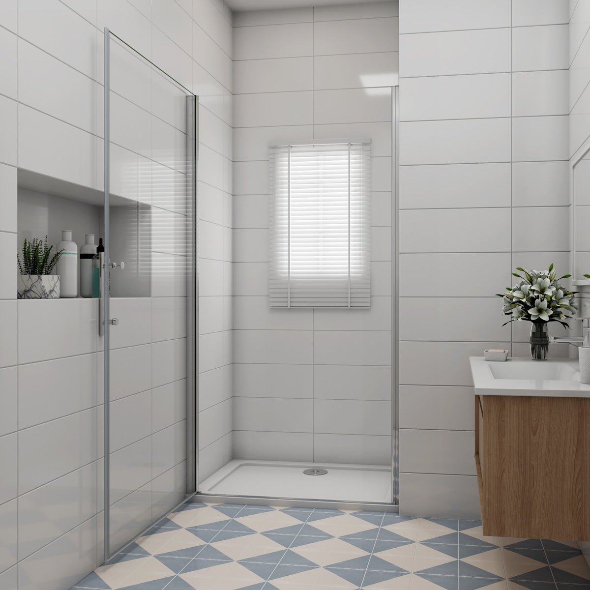 Nischentür 100 cm Höhe 195cm Dusche Duschabtrennung NANO Glas Drehtür