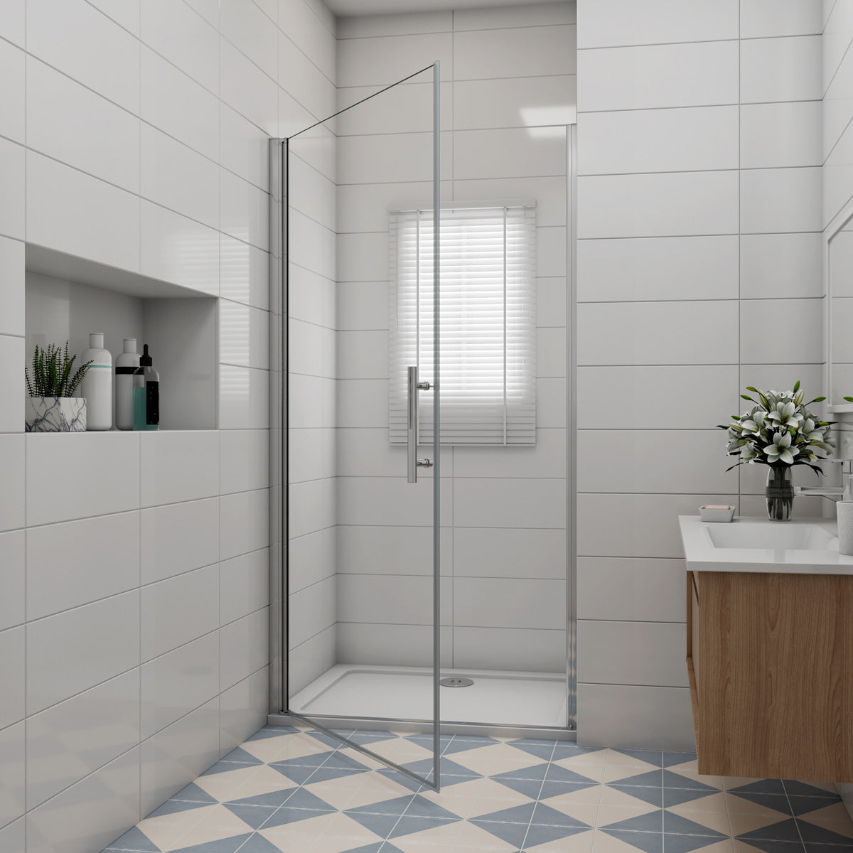 Nischentür 100 cm Höhe 195cm NANO Glas Drehtür Dusche Duschabtrennung