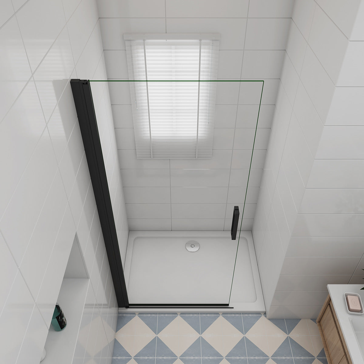 Walk in Duschtür 96 cm Höhe 200 cm Glas Drehtür Dusche Duschabtrennung