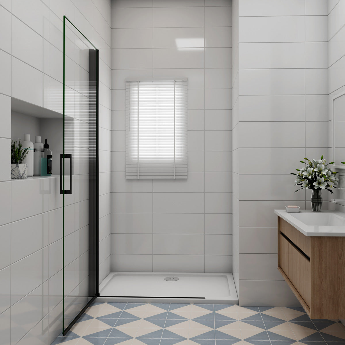 Walk in Duschtür 96 cm Höhe 200 cm Dusche Duschabtrennung Glas Drehtür