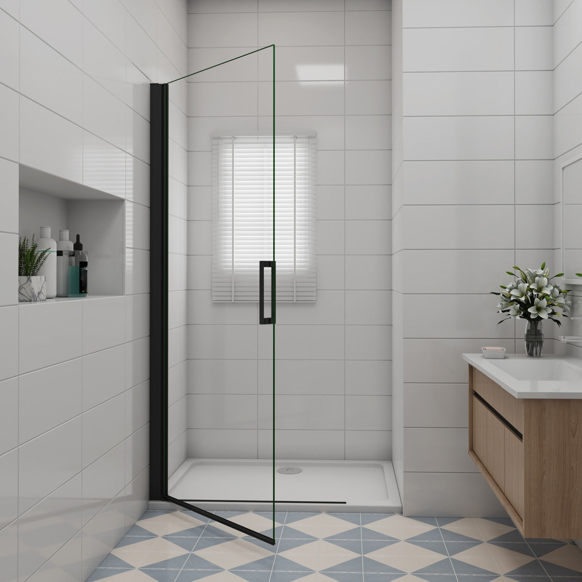 Duschabtrennung Walk in Duschtür Glas Drehtür Dusche 96 cm Höhe 200 cm