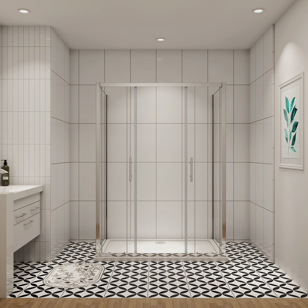 Duschabtrennung U-Form 160x70 cm Höhe 190 cm Schiebetür Seitenwand Dusche Duschkabine