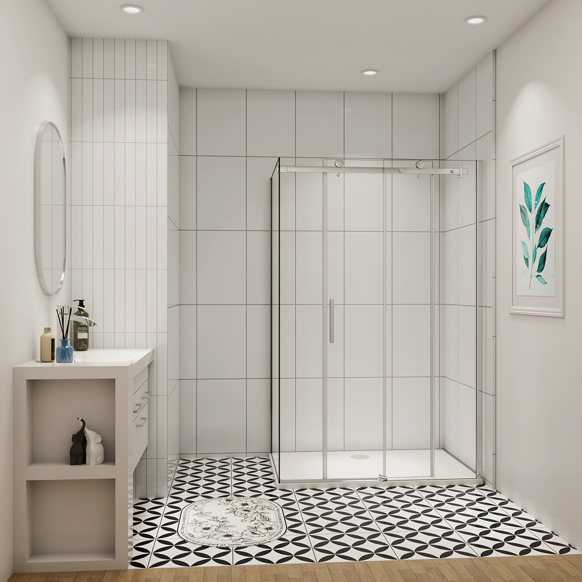 Duschtür+Seitenwand Dusche Duschabtrennung 160x100 cm Glasstärke 6mm Schiebetür Duschkabine