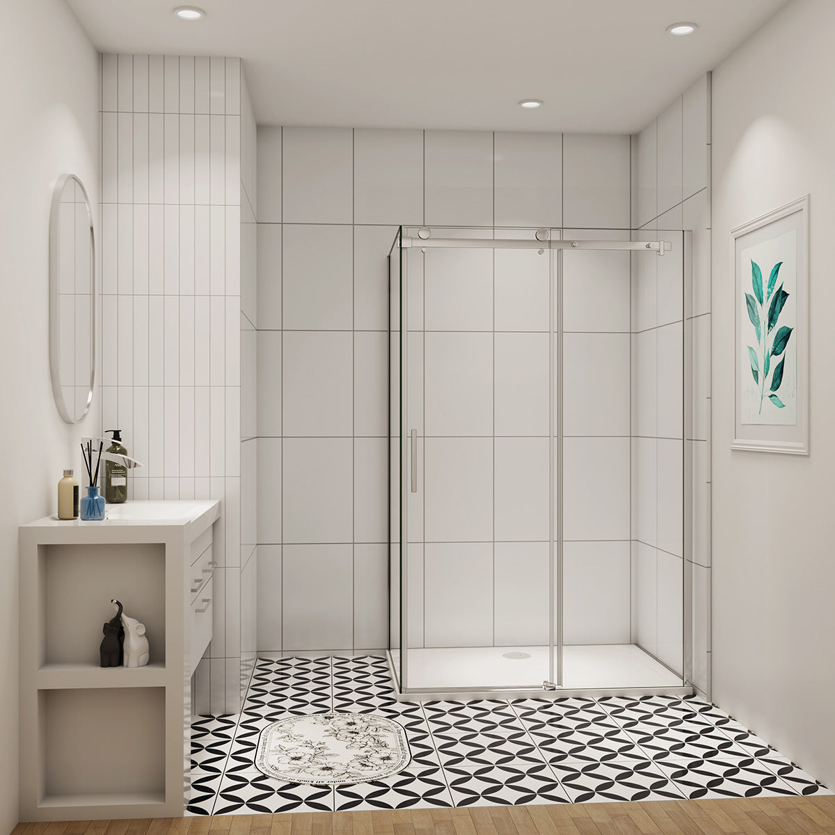 Duschtür+Seitenwand Duschkabine 160x90 cm Glasstärke 6mm Schiebetür Dusche Duschabtrennung