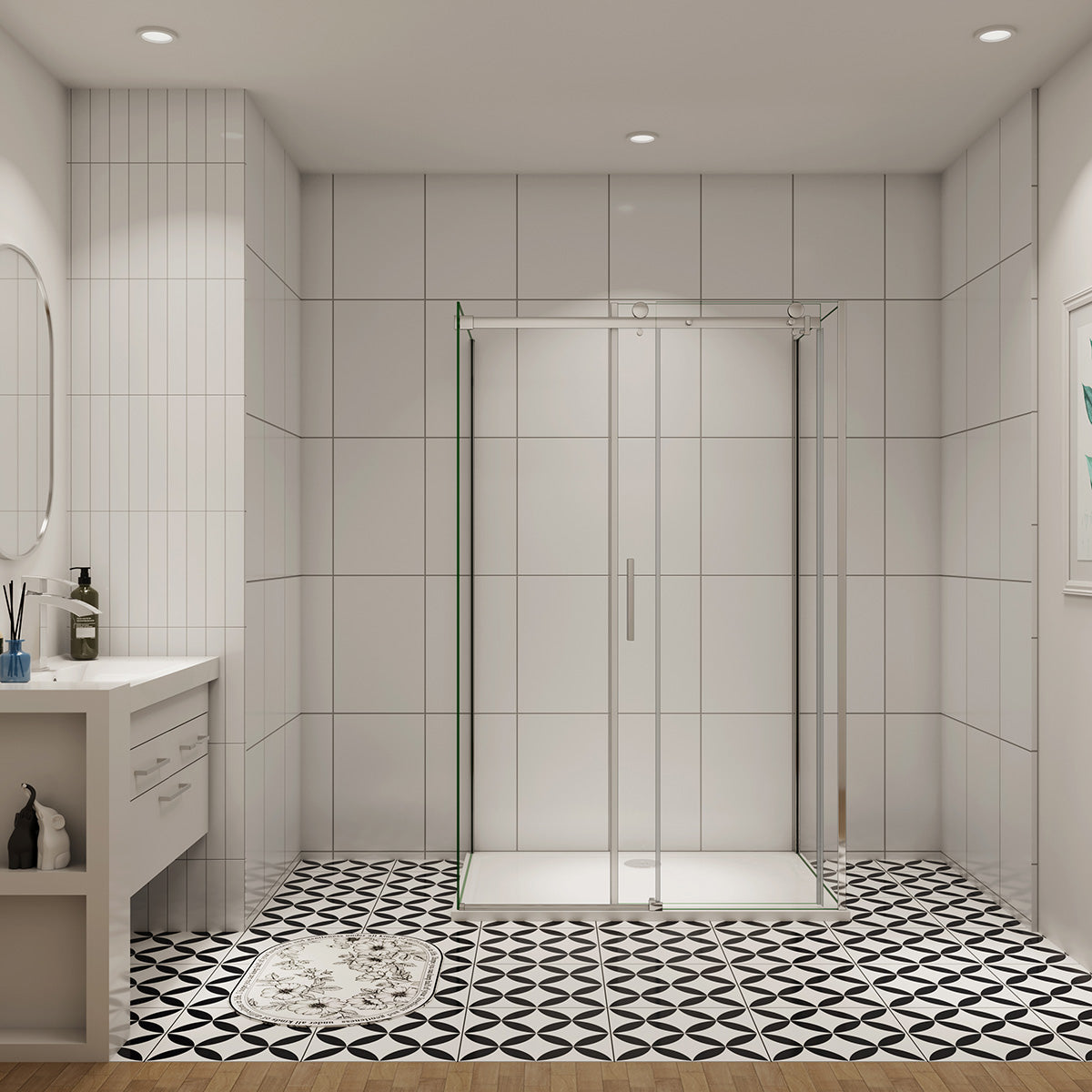 U-Form Schiebetür Seitenwand 135x80 cm Glasstärke 6mm Dusche Duschabtrennung Duschkabine